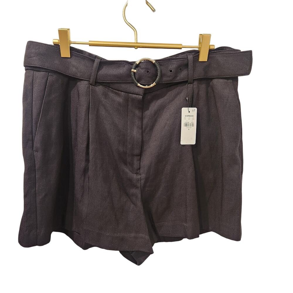 Express Stylist High-rise linen blend black shorts size 14 - Picture 2 of 7